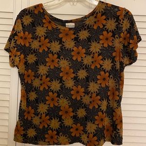 Prima Classe blouse, XL, black with orange and gold flowers.